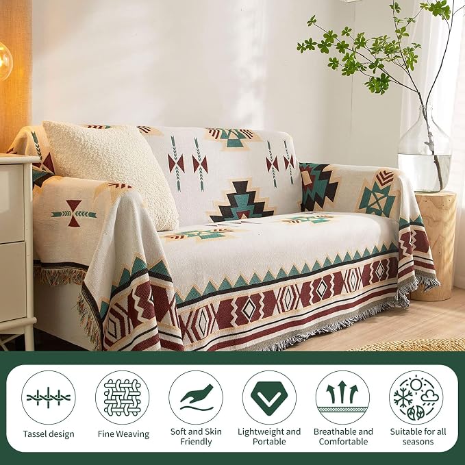 ROOMLIFE Aztec Couch Cover Blanket Boho Living Room Furniture Covers Farmhouse Home Decor Woven Sofa Covers Sectional Sofa Slipcover Soft Cozy Pet Couch Protector for Dogs Cats,71" X 134" - Image 6