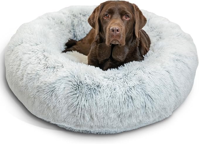 Best Friends by Sheri The Original Calming Donut Dog Bed for Large Dogs up to 100 lbs, Shag Faux Fur, Frost Gray, Large, 36" x 36" by BestFriendsbySheri