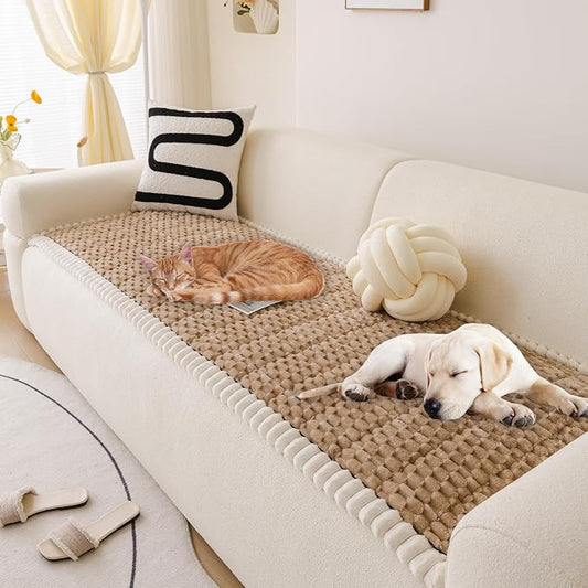 HANDONTIME Pet Couch Cover Fuzzy Sofa Covers for Pets, Couch Covers for Dogs, Washable Dog Sofa Cover Protector, Jacquard Fuzzy Non Slip Cushion Slipcover Pet Friendly (Brown, 27.6" x 59.1") by HANDONTIME