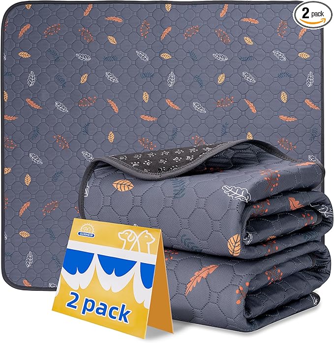 Sunheir Washable Pee Pads for Dogs , Thick Heavy Absorbency Reusable, Prevent Leakage, Waterproof , Non-Slip Pee Pads for Puppy Playpen, Crate, Whelping Box, Potty Training, Grey, 2 packs by SUNHEIR