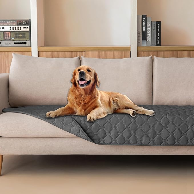 gogobunny 3X Stronger Waterproof Pet Blanket, Scratch Proof Furniture Protector for Dogs Cats, Reversible Cover 30x80 Inch, Dark Grey by gogobunny