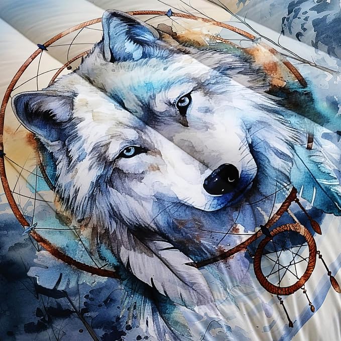 Nttopship White Wolf Comforter Sets Twin Size for Kids,White Wolves 3D Cartoon and Dream Catchers Comforter Sets All Season 1 Comforter and 2 Pillowcases - Image 7
