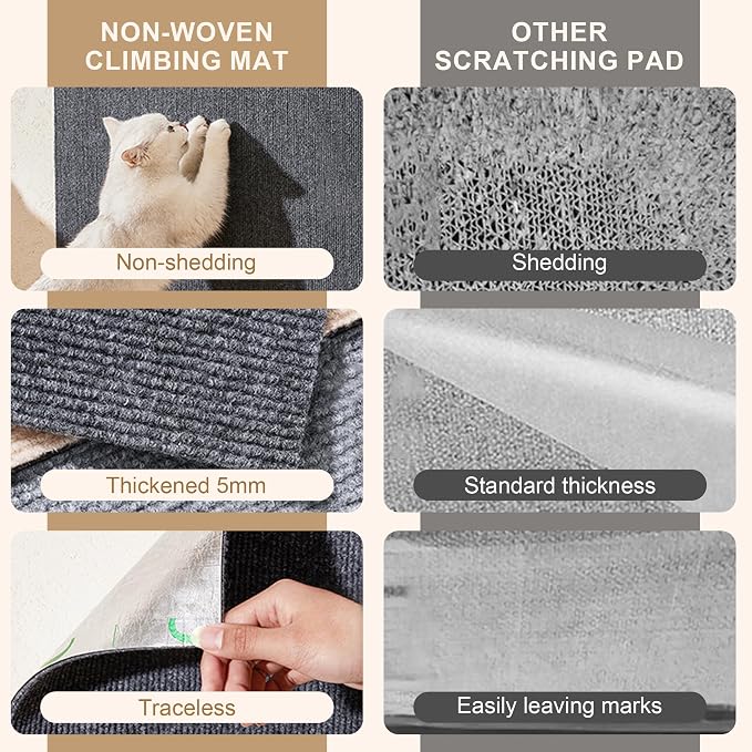 4PCS Cat Scratch Mats 39”x12”,Trimmable Cat Scratching Post Carpet Cover Self-Adhesive Cat Tree Shelves Replacement Parts Matfor Couch Furniture Included a Pendant Toy (Grey) - Image 3