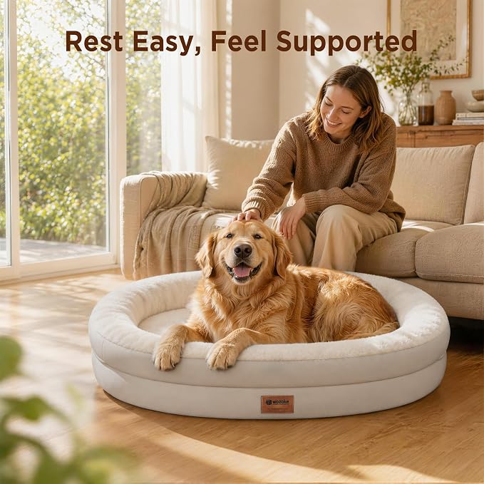 Waterproof Orthopedic Dog Bed for Extra Large Dogs, Light Beige | Supportive Crate Foam Relieves Joint Pressure, 360°Bolsters, Waterproof Inner,Washable Cover, Non-slip Bottom - Image 7