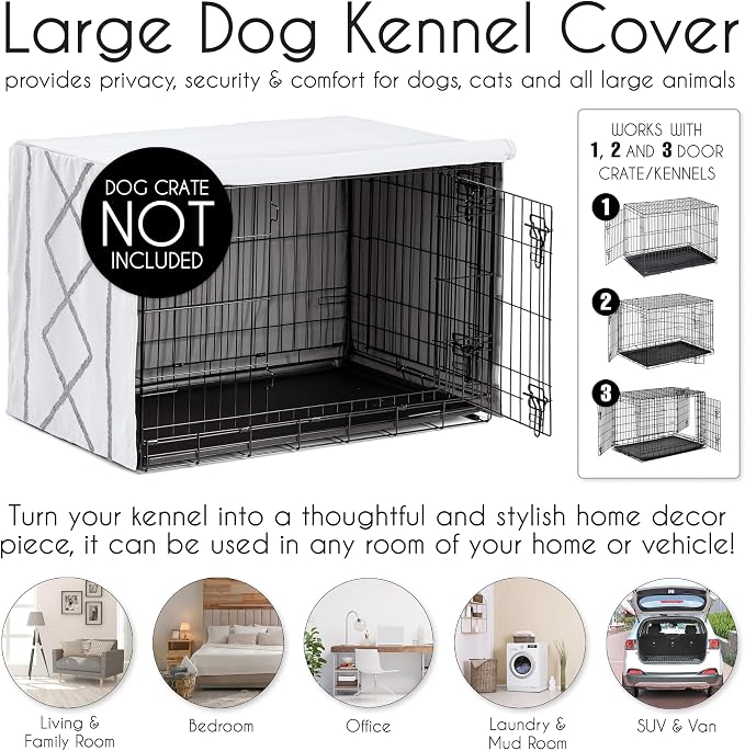 Sweet Jojo Designs 48in. Large Dog Crate Cover (Grey Boho Modern Tuft) Pet Cage, Kennel Covers (Bohemian, Farmhouse, Shabby Chic, Designer, Neutral, Elegant, Minimalist, Gray and White Tufted Cotton) - Image 4