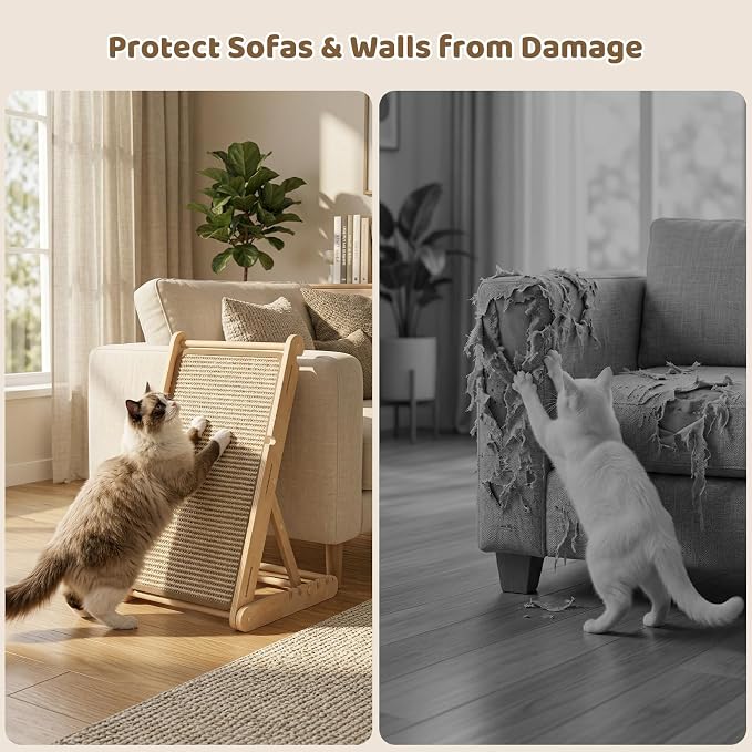 XiaZ Sisal Cat Scratcher, 31" Wooden Cat Scratching Board with 5 Adjustable Heights, Replaceable Sisal Mat and Angled Scratch Pad for Indoor Cats, Ready to Use, No Assembly Required - Image 7