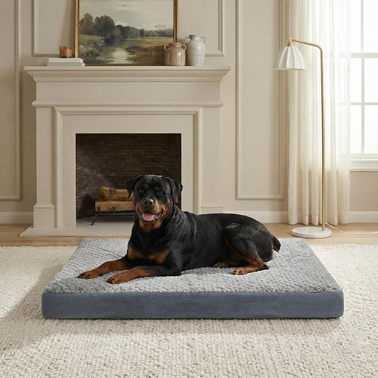 Sytopia 42" Indestructible Dog Bed for Extra Large Dogs – Chew-Proof Pet Mat with Double-Sided Plush & Waterproof Liner, Tough Crate Mat with Egg-Crate Foam Support, Indoor & Outdoor，Grey by Sytopia