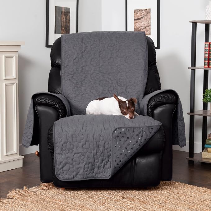 Furhaven Waterproof & Non-Slip Recliner Chair Cover Protector w/ Side Pockets for Dogs, Cats, & Children - Quilted Paw Print Living Room Furniture Cover - Gray, Recliner - Image 4