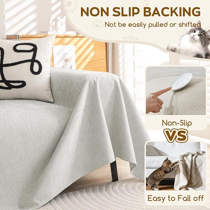 OstepDecor Waterproof Couch Covers for Pets, Couch Protector from Cat Claws | Washable Sofa Cover for Dogs, Non Slip Furniture Protector for Sofas, Loveseats & Sectionals, 71"x102", Light Grey - Image 6