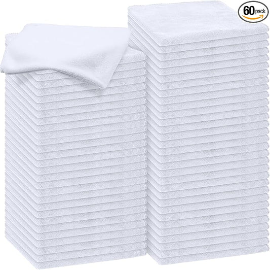 Nuenen Microfiber Cleaning Cloths for Cars 16 x 16 Inch Ultra Absorbent Car Towels Drying Reusable Cleaning Supplies House Kitchen Window Microfiber Towel(White,60 Pcs) by Nuenen