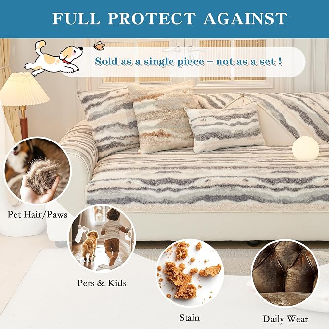 MYSKY HOME Couch Cover for Dogs Sectional Sofa Cover for 3 Cushion Couch Sofa L Shaped Furniture Protector Non-Slip Geometric Slipcovers for Pets Kids, 35" x 70" 1 Pack - Image 3
