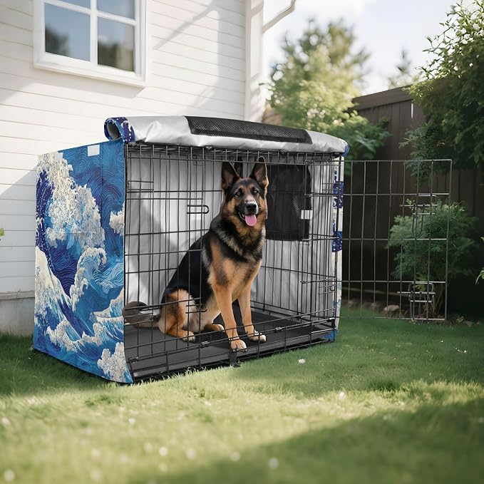 Dog Crate Cover Kennel Cover for Dog Cages Breathable for Wire Cage Indoor Outdoor Deep Blue Sea Waves - Image 8