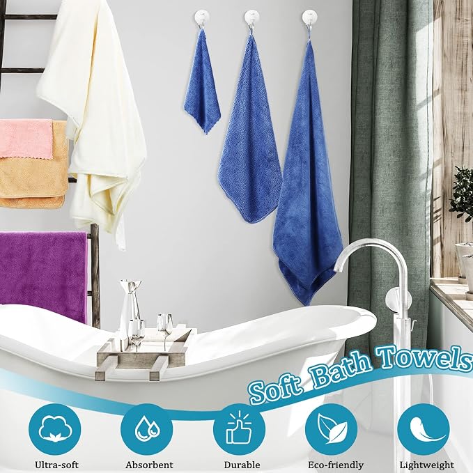 Moukeren 18 Pcs Microfiber Bath Towel Set 6 Bath Towels 6 Hand Towels 6 Washcloths Soft Coral Velvet Highly Absorbent Bathroom Towel for Fitness Sports Yoga Travel(Cute Colors) - Image 5