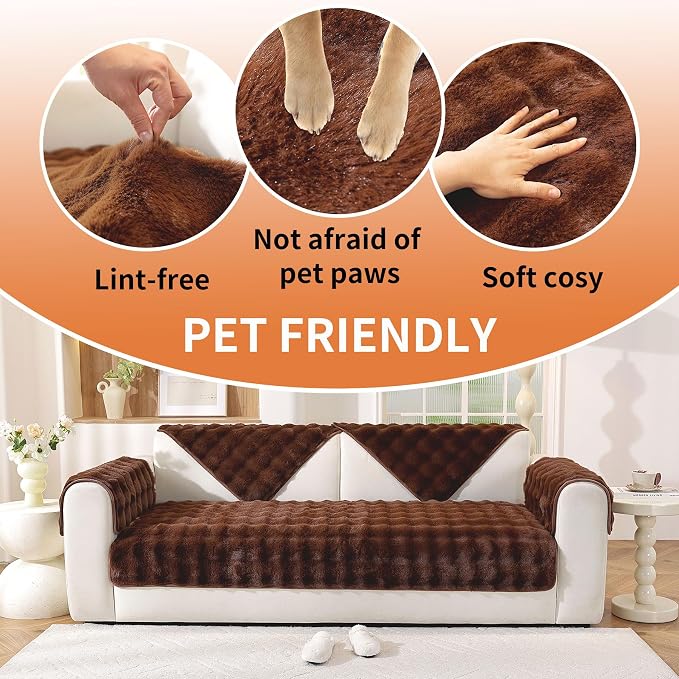 Waterproof Dog Bed Cover Non Slip Couch Covers for Dogs Washable Soft Faux Fur Sofa Cover Couch Covers for 3 Cushion Couch Sofa Pet Friendly (Brown) - Image 5
