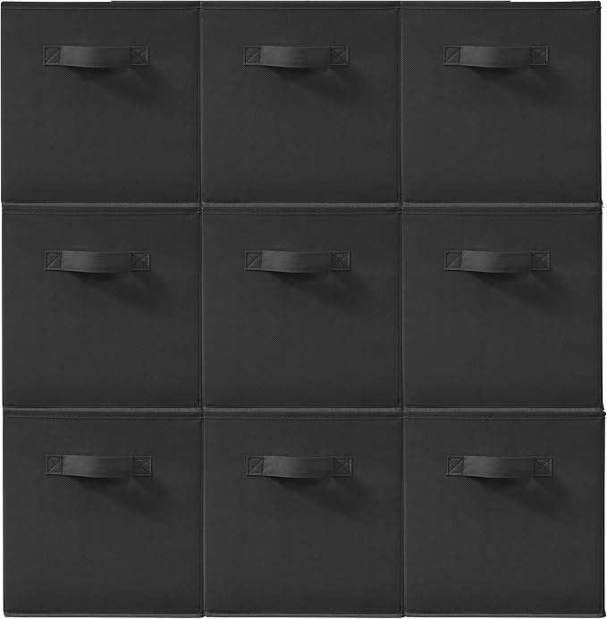 11 Inch Fabric Storage Cubes, Sturdy Foldable Storage Bins, Heavy Duty Cube Organizer for Clothes, Blankets, Shelves, Closets, Bedroom, Living Room, Black, 9 Pack by Unknown