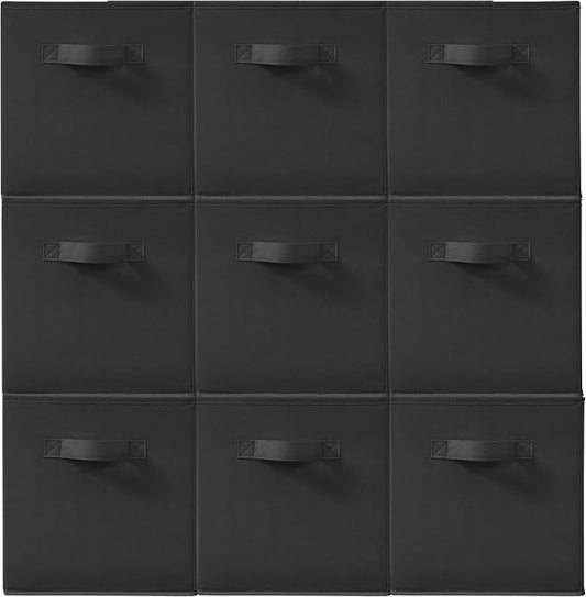 11 Inch Fabric Storage Cubes, Sturdy Foldable Storage Bins, Heavy Duty Cube Organizer for Clothes, Blankets, Shelves, Closets, Bedroom, Living Room, Black, 9 Pack by Unknown