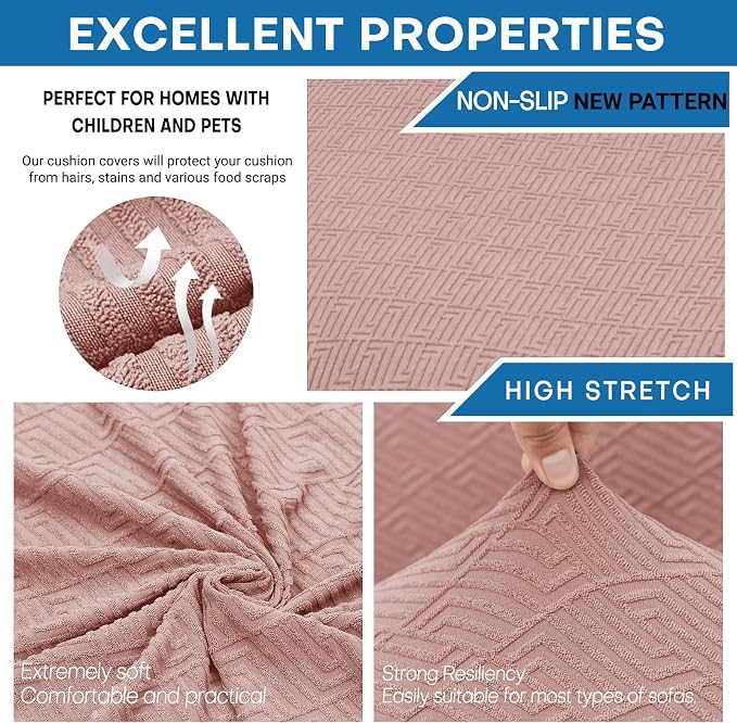 XINEAGE New 3 Pieces Couch Covers for 2 Cushion Sofa Super Stretch Loveseat Slipcover Pet Dog Universal Slip Cover Anti Slip Love Seat Furniture Protector (Dusty Pink, 55"-69") - Image 5