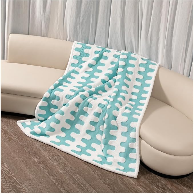 Waterproof Pet Blanket,Dog Bed Covers Couch Sofa Stylish Jacquard Pets Throw Blankets for Puppy Cats Washable Reversible Furniture Protection Covers (Blue Wave,M) by Unknown