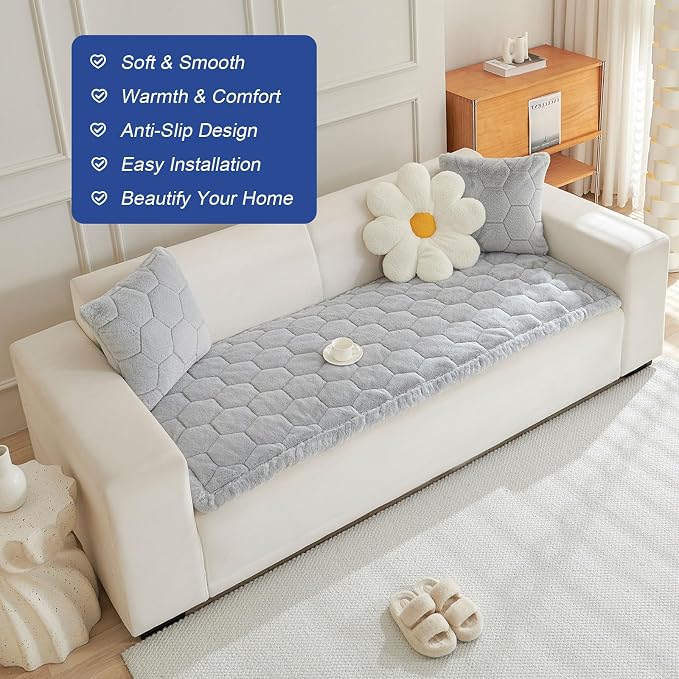 GKXLH New Thick Sofa Cover Washable - Soft Flannel Universal Sofa Covers 2 3 4 Seater, Non-Slip Couch Cover, Couch Seat Covers Sofa Slipcovers Furniture Protector for Living Room (Grey, 70x150cm) - Image 5