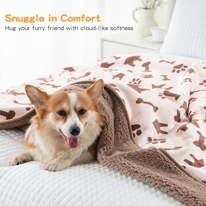 Waterproof Dog Blankets Pet Blanket 60"x80", Soft Fluffy Sofa Car Bed Protector, Reversible Sherpa Fleece Dog Blanket for Large Dogs(Beige-House) - Image 5