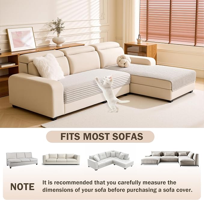 MEETSKY 100% Waterproof l Shaped Couch Covers, 2 Pieces Non Slip Sectional Couch Covers for Dogs, Washable Sofa Cover for 3 Cushion Couch Sofa Pets Friendly, Oatmeal,XXX-Large, 35"x70.9"+35"x82.7" - Image 2