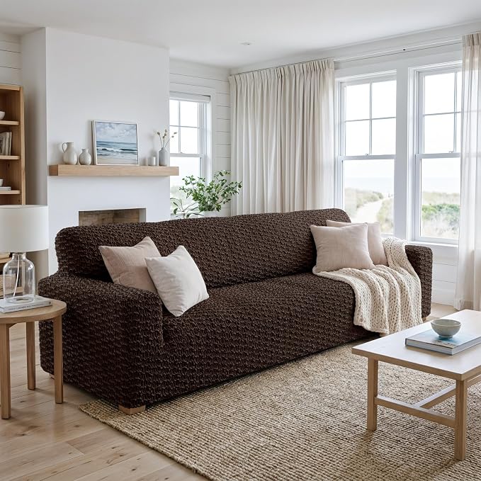 PAULTO BY GA.I.CO. Stretch Sofa Slipcovers – Soft Elastic Fabric Couch Cover for Armchair Loveseat 3-Seater & 4-Seater Sofa Cover – Non-Slip Furniture Protector Washable - Dark Brown (86"-120" Wide) - Image 2