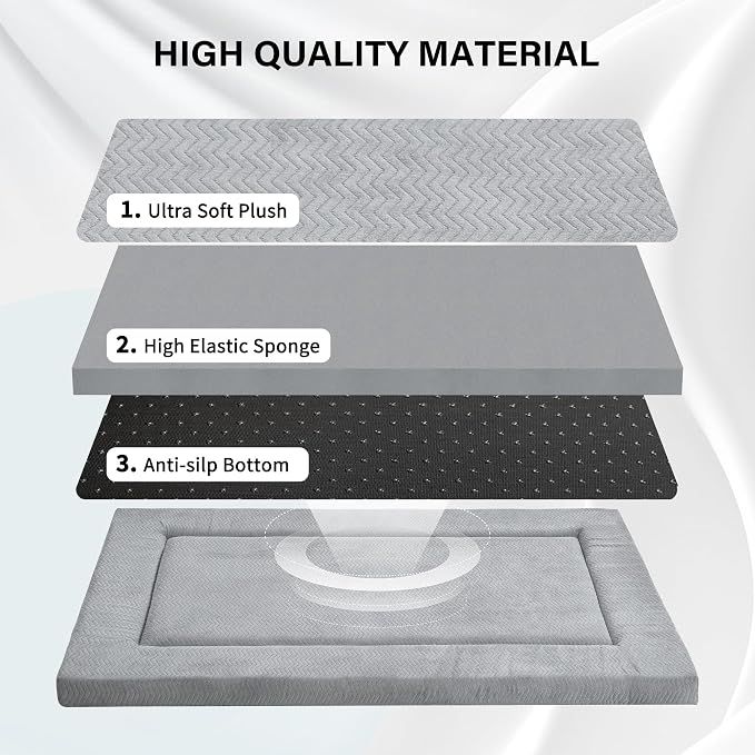 Dog Bed for Crate, Medium/Large Dogs Crate Bed,Washable Dog Beds Kennel Mat | Pet Beds Mat W/ Soft Wavy Plush Comfortable Anti-Slip Sleeping Mattress for Dogs & Cats,Gray - Image 3