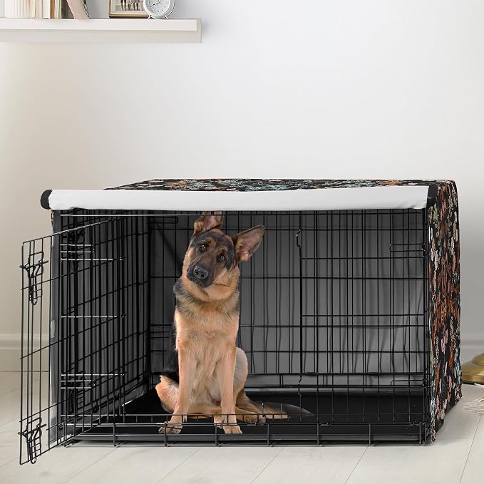 Sweet Jojo Designs 48in. Large Dog Crate Cover (Black Boho Wildflower) for Girls Pet Cage, Kennel Covers (Vintage, Floral, Leaves, Botanical, Paisley, Flower, Bohemian, Farmhouse, Orange, Blue, Teal) - Image 2