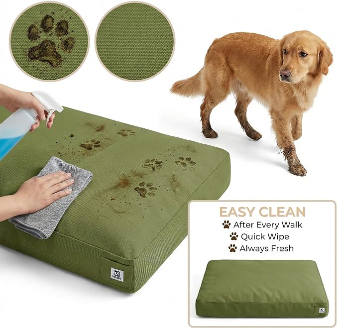 Sytopia 42 Inch Indestructible Canvas Outdoor Durable Dog Bed for Extra Large Dogs, Chew Proof Shredded Chopped Foam Patio Pet Pad for Crate with Waterproof Machine Washable Removable Cover, Green - Image 4