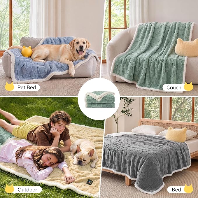 Luciphia Waterproof Dog Blanket, Reversible Fleece & Sherpa, Couch Cover | Soft plush fluffy, washable, puppy, cat, dog bed, crate, car seat, sofa, throw, furniture protector,Green,Medium(57" x 40") - Image 6