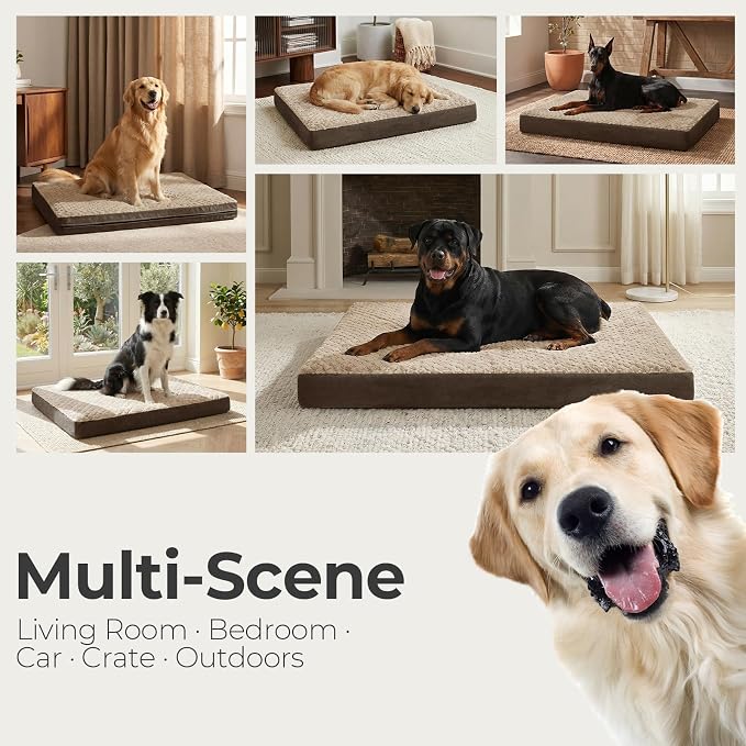 42" Indestructible Dog Bed for Extra Large Dogs – Chew-Proof Pet Mat with Double-Sided Plush & Waterproof Liner, Tough Crate Mat with Egg-Crate Foam Support, Indoor & Outdoor Use, Brown - Image 6
