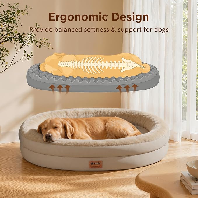 Waterproof Orthopedic Dog Bed for Medium Dogs, Light Brown | Supportive Crate Foam Relieves Joint Pressure, 360°Bolsters, Waterproof Inner,Washable Cover, Non-slip Bottom - Image 6