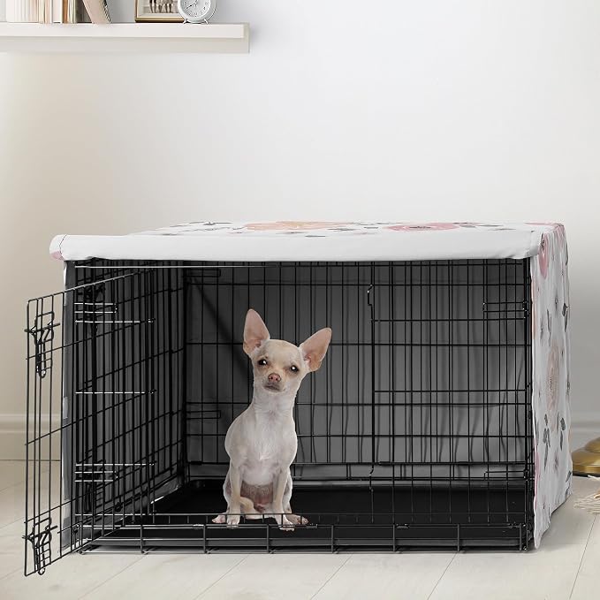 Sweet Jojo Designs 24in. Small Dog Crate Cover (Pink/Grey Boho Floral) for Girls Pet Cage, Kennel Covers (Watercolor, Flower, Elegant Rose, Bohemian, Shabby Chic, Farmhouse, Nature, Blush & Gray) - Image 2