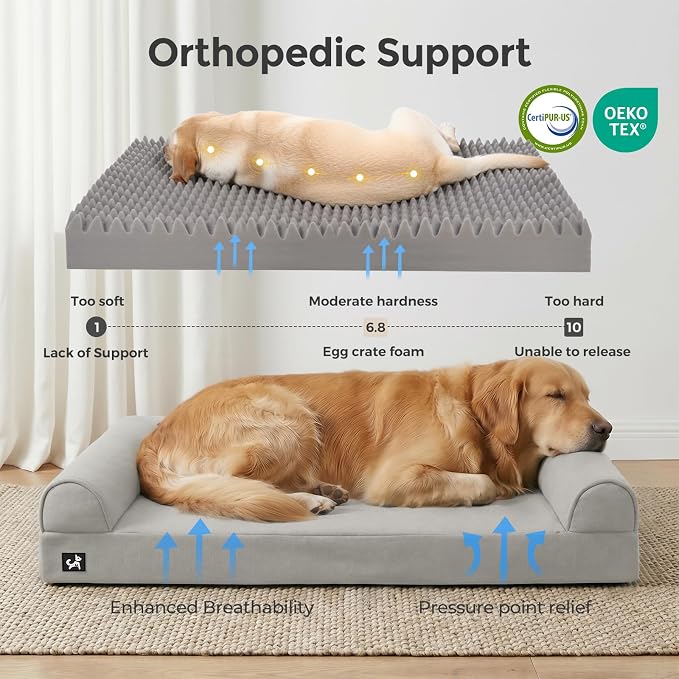 Sytopia 42in Dog Beds for Large Sized Dogs,XL Orthopedic Pet Bed with Removable Washable Cover, Waterproof Egg Crate Foam, Non-Slip Bottom, Supports up to 100+ lbs for Old Pet, Light Gray - Image 3
