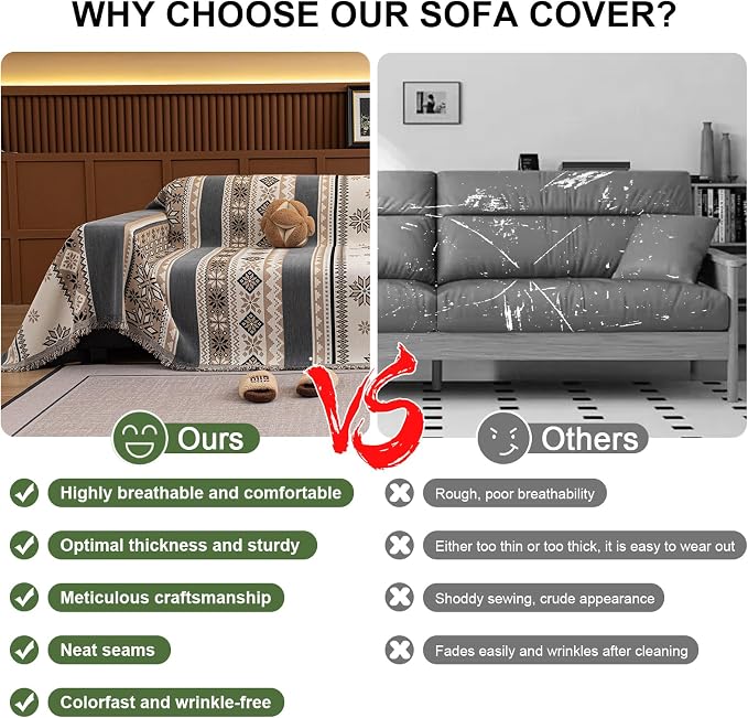 ROOMLIFE Couch Cover 3 Cushion Sofa, Washable Non Slip Furniture Sofa Protector Cover, Soft Chenille Sofa Slipcovers Sectional L Shape Dogs Couch Cover Throw Blanket with Tassels 71''X118'' - Image 3