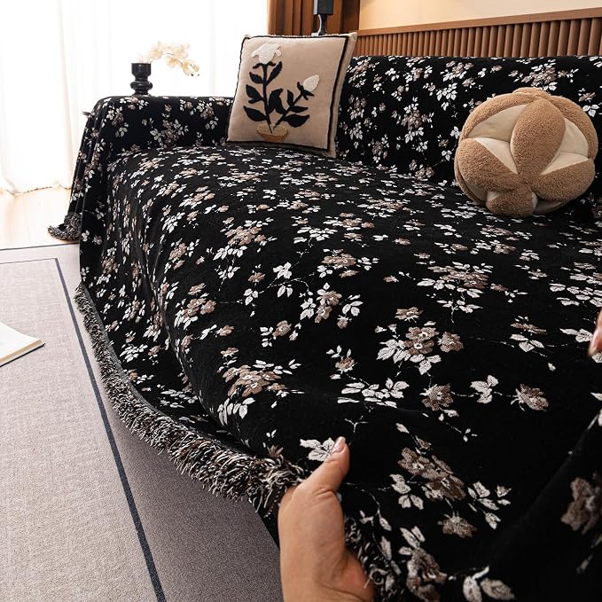 ROOMLIFE Couch Cover 3 Cushion Sofa, Washable Non Slip Furniture Sofa Protector Cover, Soft Chenille Sofa Slipcovers Sectional L Shape Dogs Couch Cover Throw Blanket with Tassels 71''X118'' - Image 5