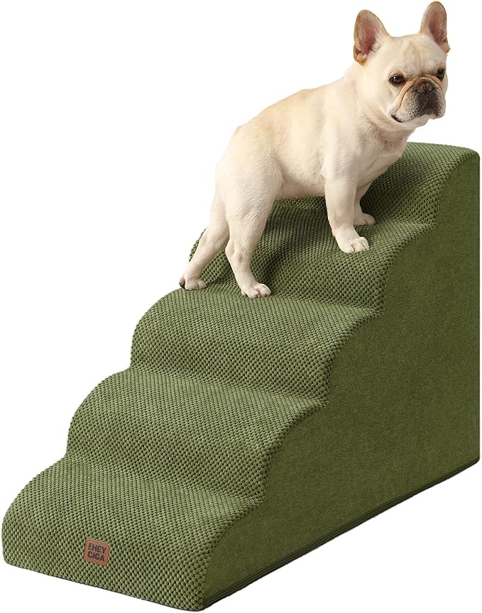 EHEYCIGA Curved Dog Stairs Ramp for High Beds 22.6" H, 5-Step Dog Steps for Small Dogs and Cats, Pet Stairs for High Bed Climbing, Non-Slip Balanced Pet Step Indoor, Olive Green by EHEYCIGA
