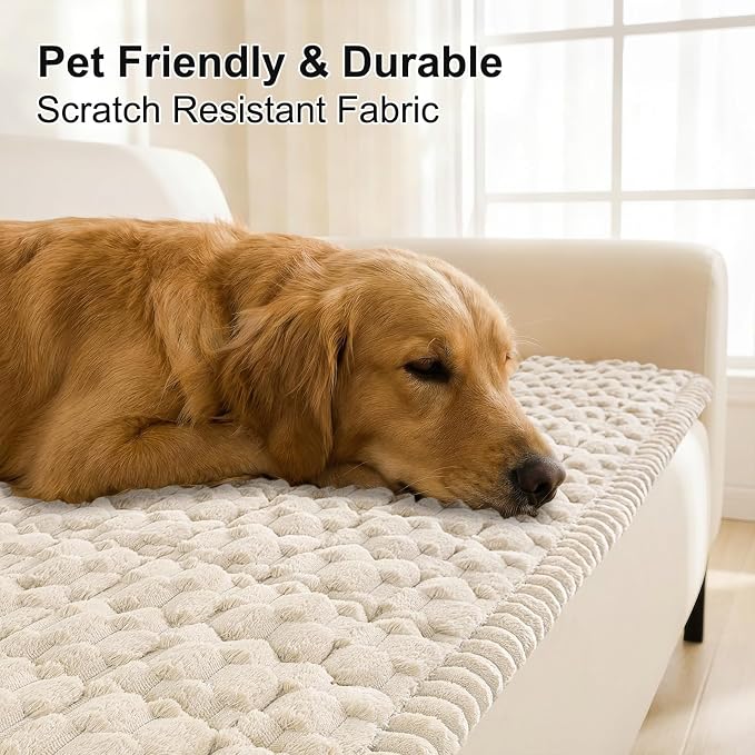 Smiry Non Slip Couch Covers for Dogs, Scratch Resistant Pet Sofa Protector | Machine Washable Soft Fuzzy Thick Furniture Cover for Sofa Loveseat Sectional Large Dogs, Apricot, 27.6" x 47" - Image 3