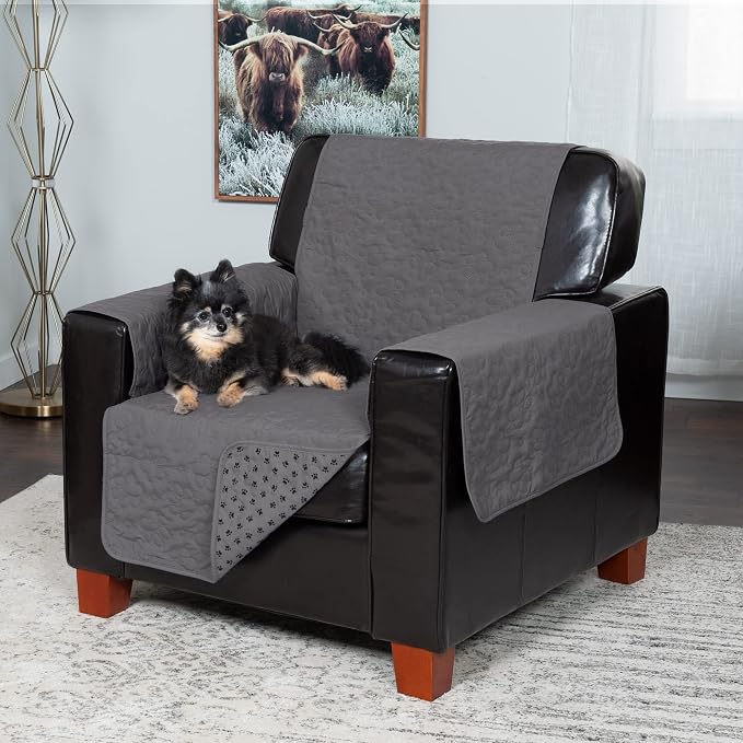 Furhaven Waterproof & Non-Slip Chair Cover Protector for Dogs, Cats, & Children - Quilted Paw Print Living Room Furniture Cover - Gray, Chair - Image 4