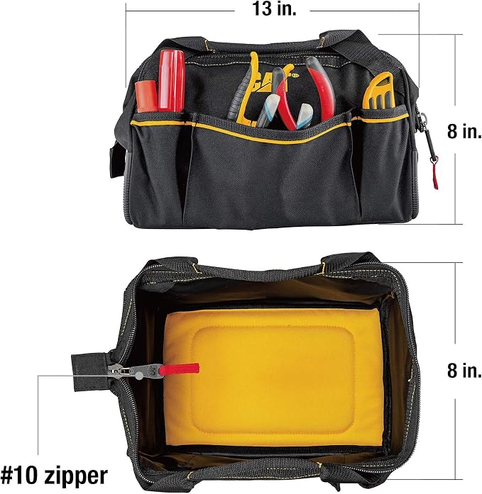 Cat 13-Inch Wide Mouth Tool Bag with 3 Exterior Pockets, Hi-Vis Interior, Reinforced Bottom, and Heavy-Duty Zipper – Durable 600D Polyester Construction - 240042 - Image 4