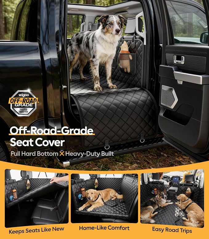 Wigoo Dog Truck Seat Cover for Back Seat, Hard Bottom Support, Waterproof | 450lbs Support, Anti-scratch Dog Hammock for 1–4 Large Dogs, Backseat Protector, Car Bed Extender for Truck/SUV, Size-XL - Image 2