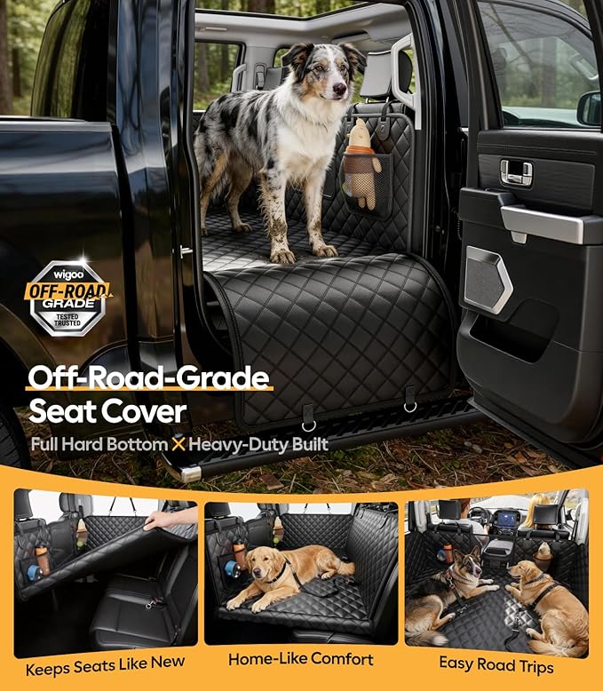 Wigoo Dog Car Seat Cover for Back Seat, Hard Bottom Support, Anti-Scratch | 450lbs Support Waterproof Dog Hammock for 1–4 Medium Dogs, Backseat Protector, Car Bed Extender for Truck/SUV, Size-L, Orange - Image 2