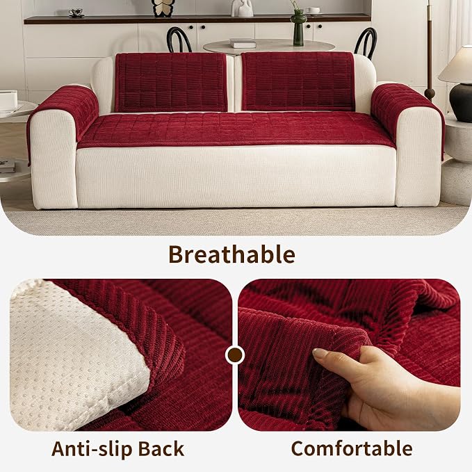 Couch Covers for Dogs Washable, Non Slip Couch Covers for Loveseat Sofa Pet Friendly, Soft Fuzzy Sofa Covers for Pet, Dog Couch Cover Furniture Protector(1PC,Burgundy,27.6"x94.5") - Image 3