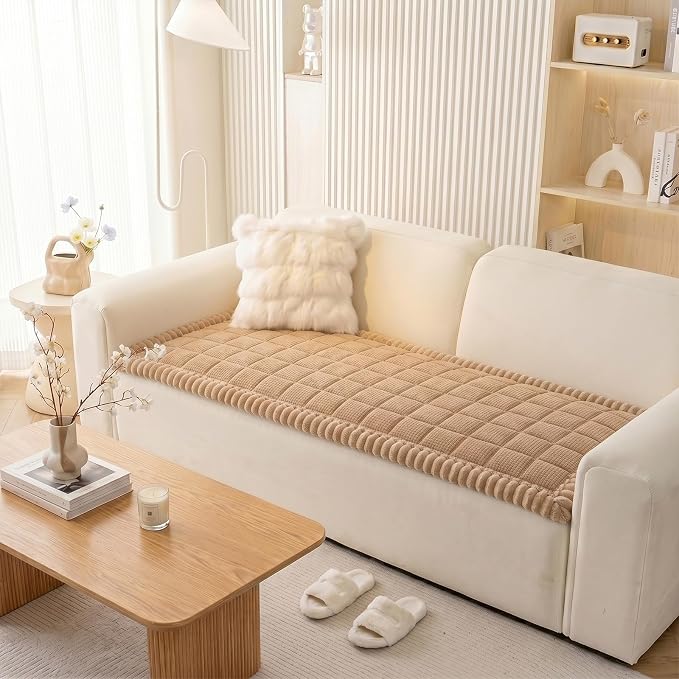 KRFOONN Couch Cover for Dogs Washable Pet Couch Covers for 2 Cushion Sofas Non-Slip Dog Sofa Protectors Cushion Covers Soft Sofa Slipcovers Cushion Protector for Pets (Style B-Khaki, 27.6" x 59") - Image 2