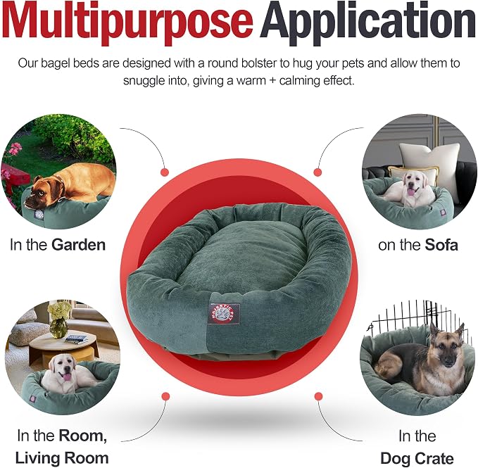 Majestic Pet 52 Inch Micro Velvet Calming Dog Bed Washable – Cozy Soft Round Dog Bed with Spine for Head Support - Fluffy Donut Puppy Mat 52x35x11 (inch) X- Large – Azure (2025) - Image 5