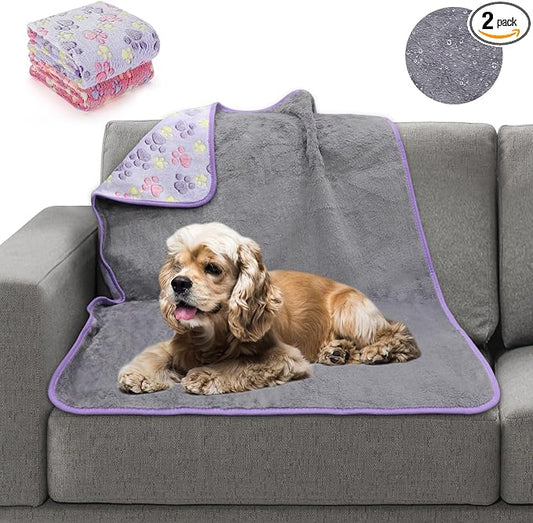 YUEPET 2 Pack Waterproof Dog Blankets, Puppy Blanket for Medium-Large Dogs | Machine Washable, Waterproof Inner Layer, Sofa Bed Cover, Reversible Fleece, 40 x 30 in, Dogs and Cats, Purple Pink by YUEPET