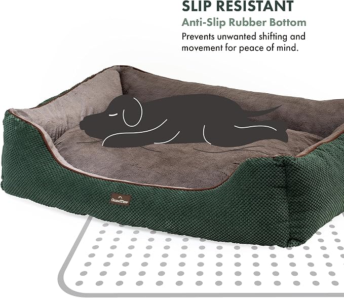 GRANDTIES Fluffy Dog Beds for Small Medium Large Dogs & Cats, Machine Washable Dog Bed, Rectangle Breathable Soft Calming Sleeping Warming Pet Beds with Waterproof & Non-Slip Bottom (XL 40", Olive) - Image 5