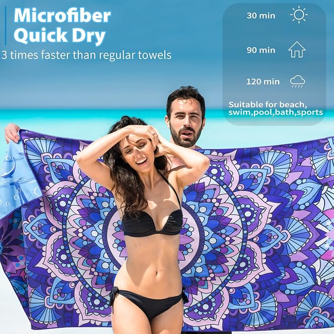 TwoYek Microfiber Beach Towel Extra Large 71x32 inches 4 Pack Bulk | Thin & Lightweight, Sand Free, Super Absorbent & Quick Dry, Oversized Towels for Beach Bath Pool Swim Travel Essentials Gift - Image 4