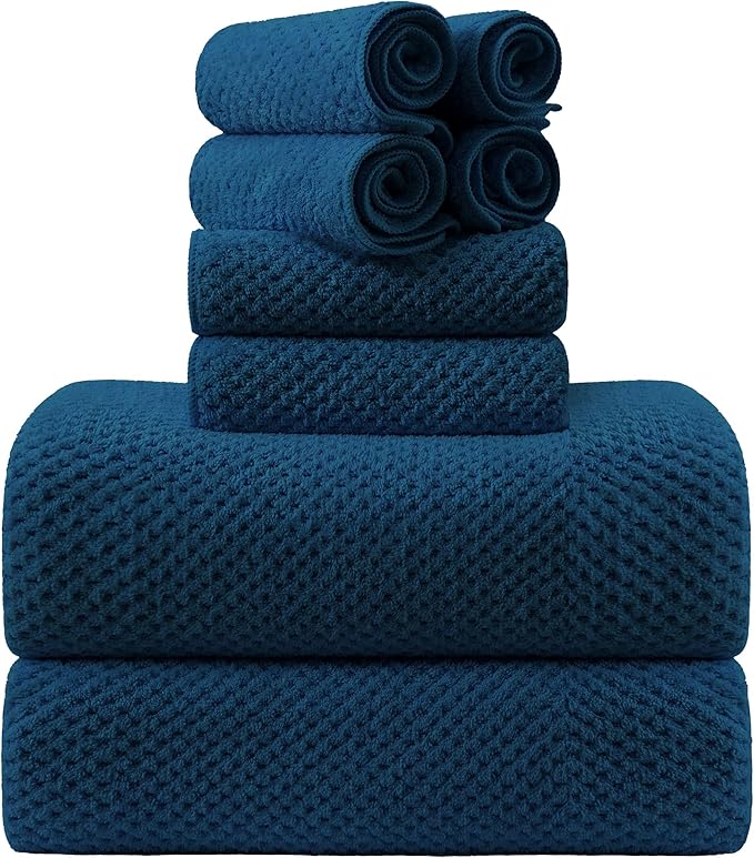 8-Piece Navy Bath Towel Set, 2 Extra Large Bath Towel Sheets, 2 Hand Towels and 4 Washcloths - Highly Absorbent Quick Dry Microfiber,Ultra Soft Towel Set for Bathroom, Waffle Weave Design, Pack of 8 by Smuge