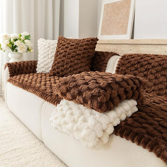 Upgraded Washable Non Slip Dog Couch Cover, Soft Thick Fuzzy Sofa Slipcover, Pet Friendly Furniture Protector for Sofa Couch(Brown,28"x83") by Buzyset